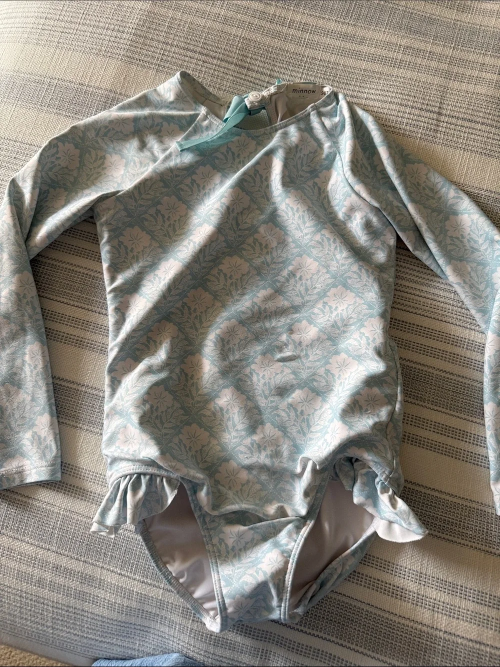 Girls' Long-Sleeve Light Blue Floral Rash Guard Swimsuit